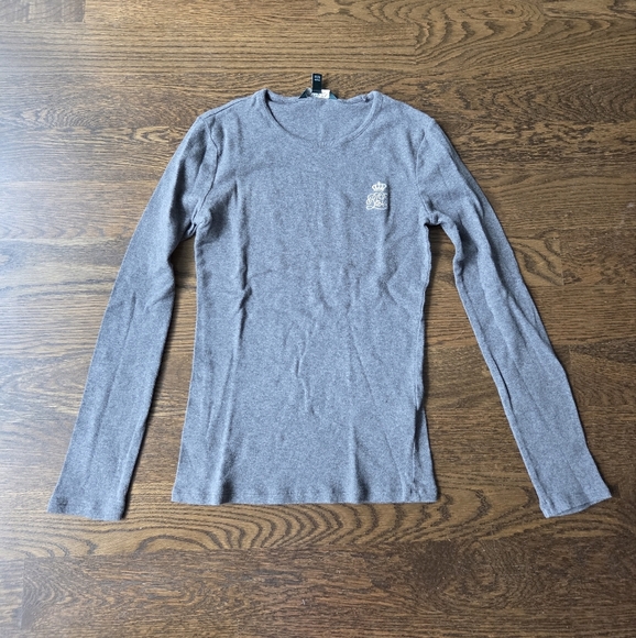 Lauren Ralph Lauren Gray Long Sleeve Top with Crown Logo Sz.S/P - Picture 1 of 10